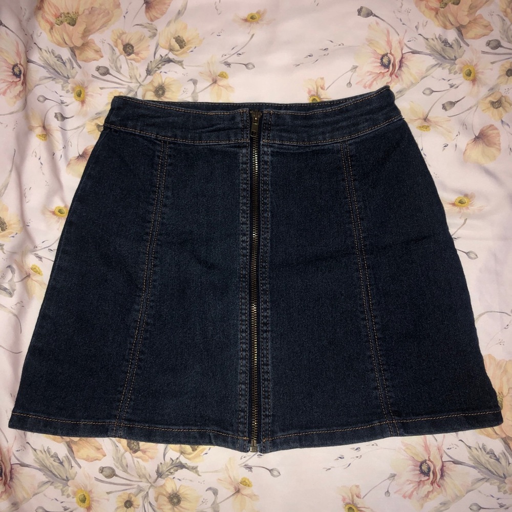 dark denim zip front mini skirt